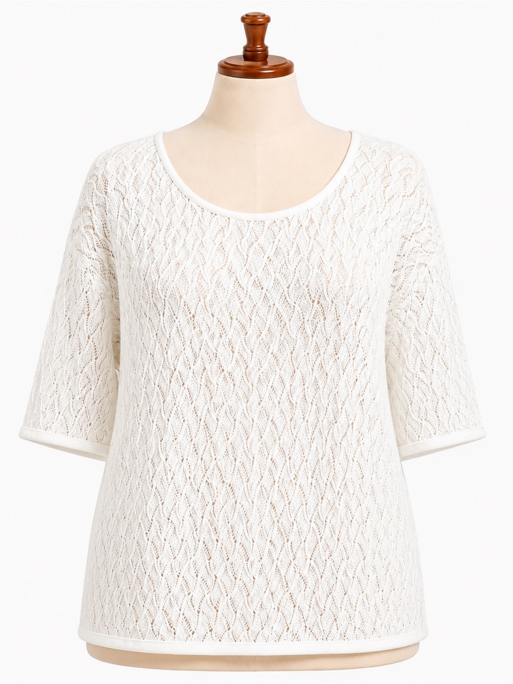 Rafaella Cream Lace Knit Top with Three-Quarter Sleeves